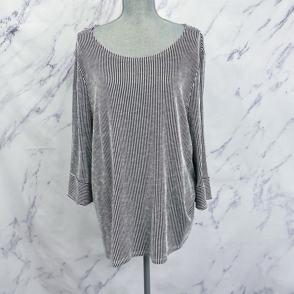W5 | Black & White Striped 3/4 Sleeve Shirt | 3X